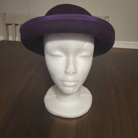 Geo W Bollman & Co Doeskin Hat Amethyst Felted Wool Grossgrain Ribbon - Picture 2 of 5